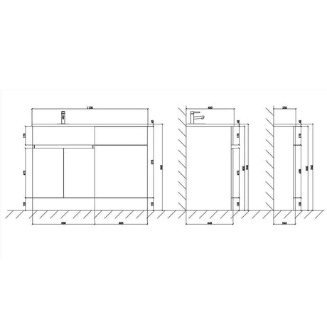 Astini Tivolli 1100mm Gloss Shadow Grey Double Door Vanity Unit WC & LH Basin