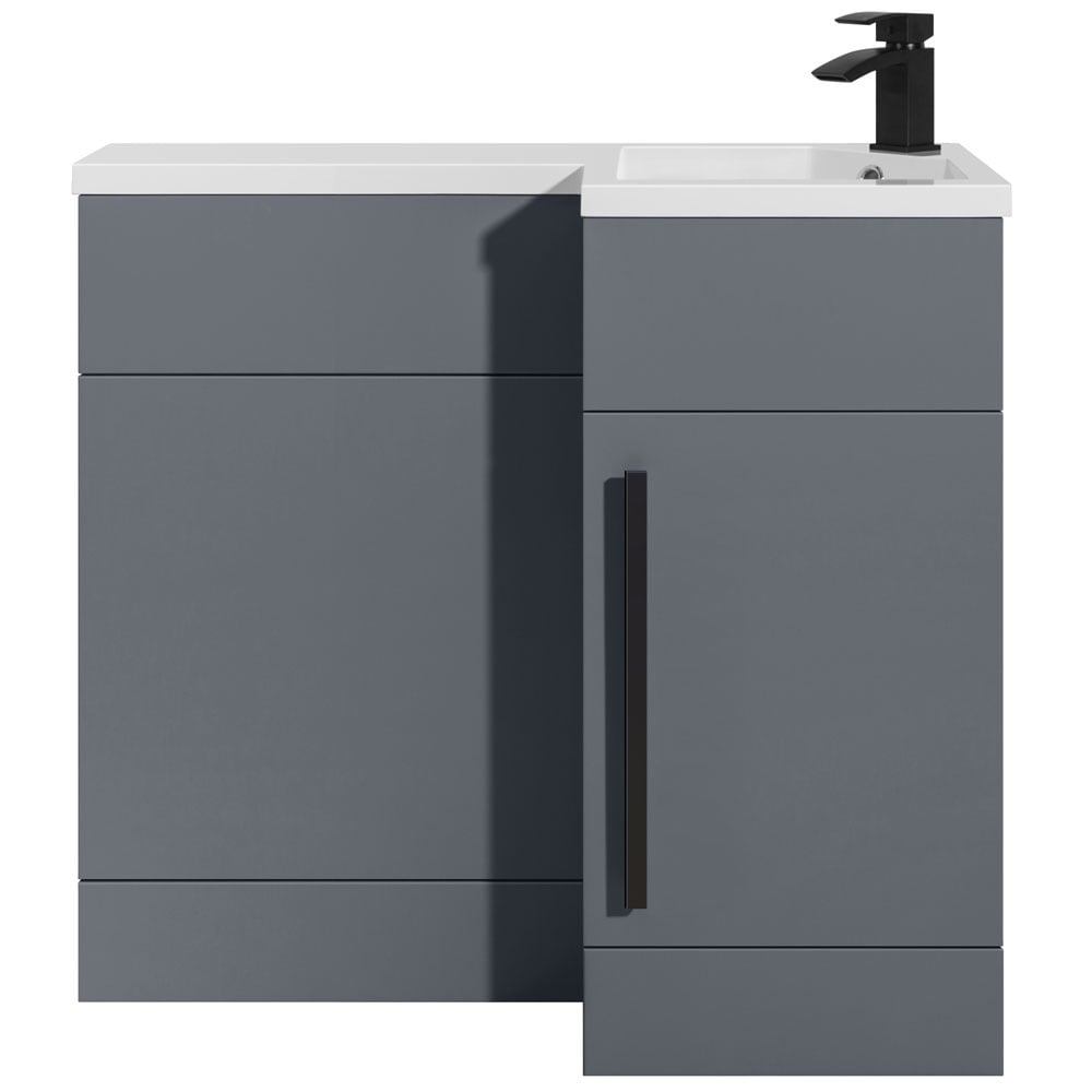 Astini Ravenna 900mm Gloss Shadow Grey Single Door Black Handle Vanity Unit WC & RH Basin