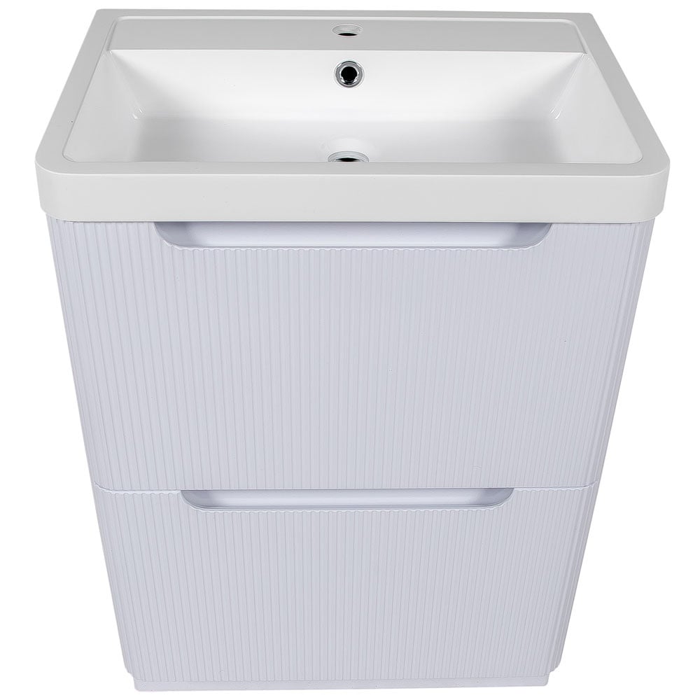 Astini Monza 600mm Fluted Gloss Whtie Floor Standing Vanity Unit & Basin