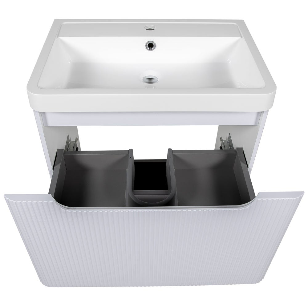 Astini Monza 600mm Fluted Gloss Whtie Floor Standing Vanity Unit & Basin