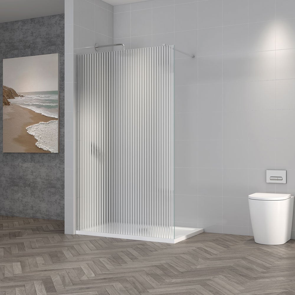 Astini TI8 Fluted Chrome 900x1950x8mm Wetroom Panel