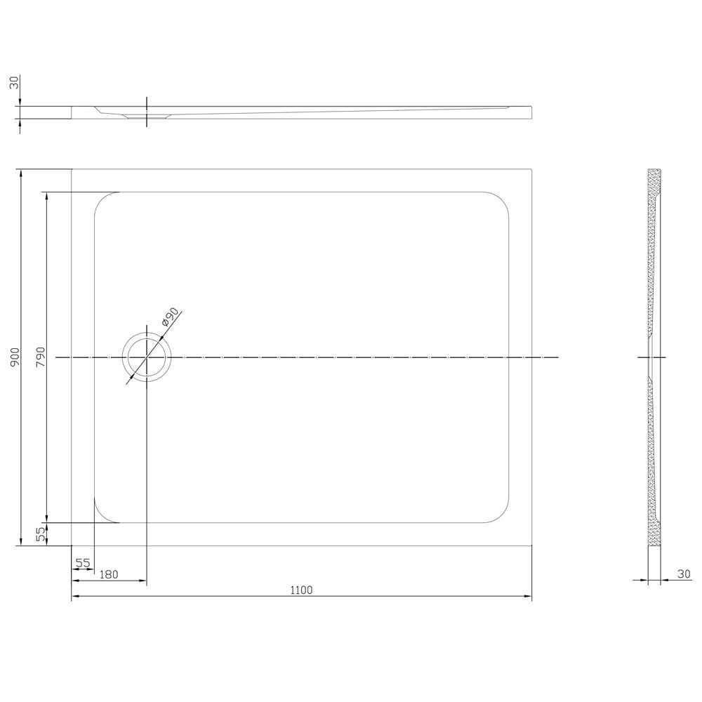 Astini White Rectangular Low Profile Shower Tray 1100x900mm