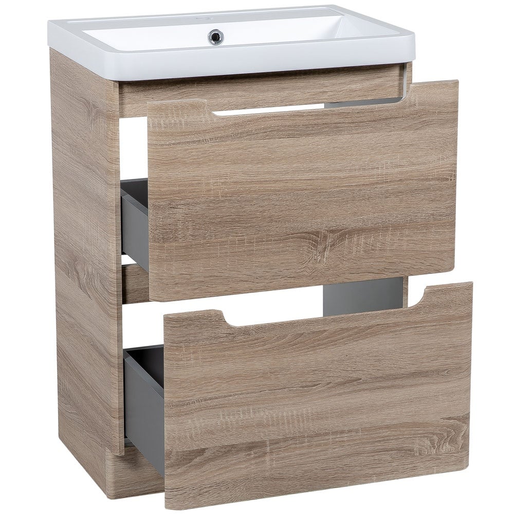 Astini Monza 600mm Country Oak Floor Standing Vanity Unit & Basin
