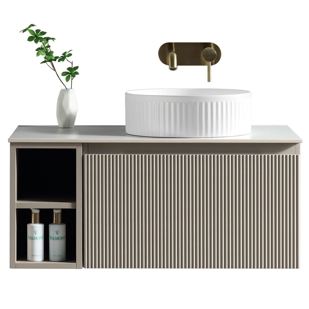 Astini Flauto 800mm Wall Hung Vanity Unit W/ Side Storage & RH Counter Top