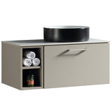 Astini Piatta 800mm Soft Coffee Wall Hung Right Hand Side Storage Vanity Unit With Counter Top