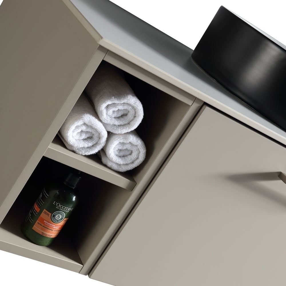 Astini Piatta 800mm Soft Coffee Wall Hung Right Hand Side Storage Vanity Unit With Counter Top