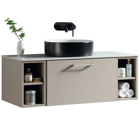 Astini Piatta 1000mm Soft Coffee Wall Hung 2 Side Storage Vanity Unit With Counter Top