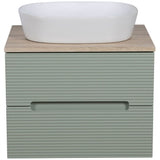 Astini Monza Plus 600mm Aloe Green/Contry Oak Fluted Wall Hung Vanity Unit With Counter Top