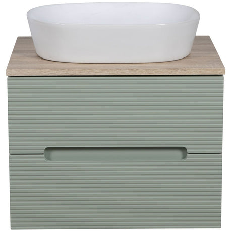 Astini Monza Plus 600mm Aloe Green/Contry Oak Fluted Wall Hung Vanity Unit With Counter Top
