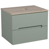 Astini Monza Plus 600mm Aloe Green/Contry Oak Fluted Wall Hung Vanity Unit With Counter Top