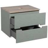 Astini Monza Plus 600mm Aloe Green/Contry Oak Fluted Wall Hung Vanity Unit With Counter Top