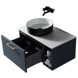 Astini Piatta 800mm Midnight Shadow Wall Hung Vanity W/ LH Side Storage & Counter Top