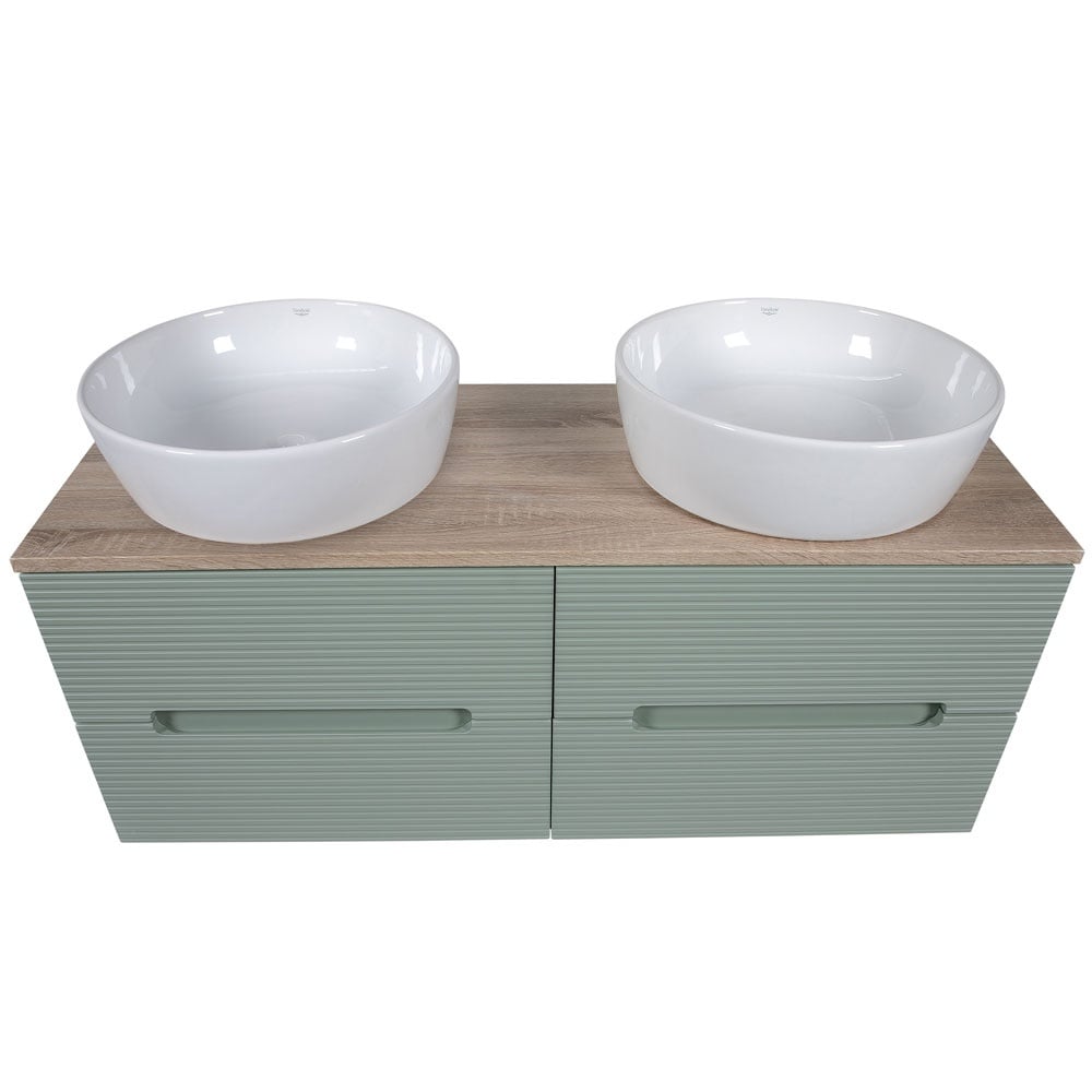 Astini Monza Plus 1200mm Aloe Green Fluted Wall Hung Double Vanity With Counter Top