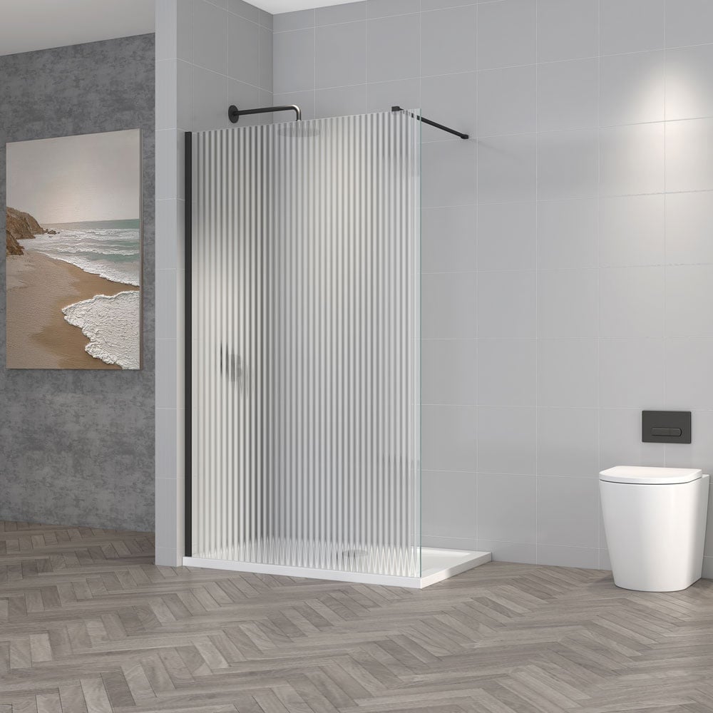 Astini TI8 Fluted Black 900x1950x8mm Wetroom Panel