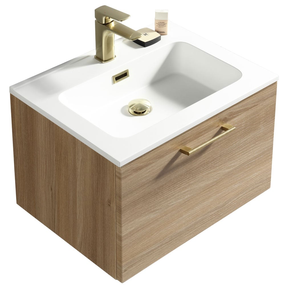 Astini Piatta 600mm Country Oak Wall Hung Vanity Unit & Basin