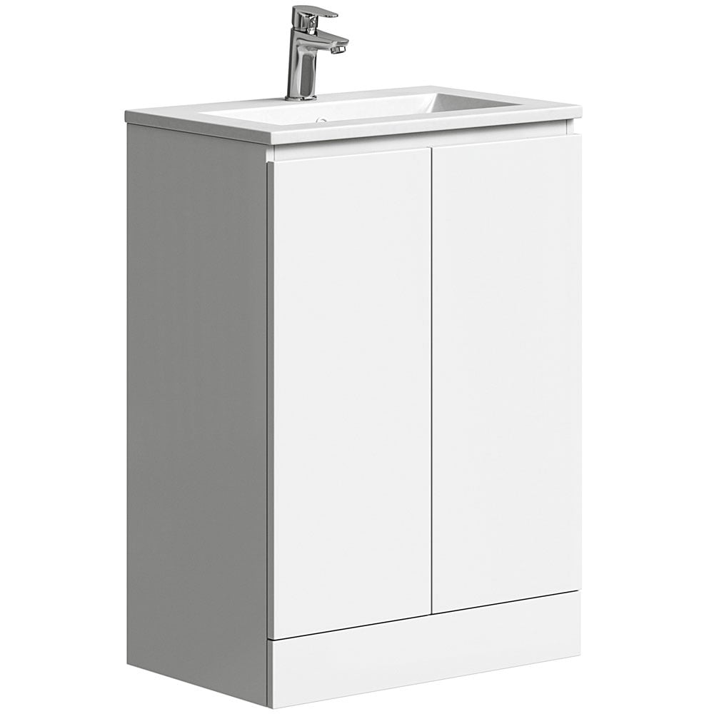 Astini Plumb Essentials 600mm Gloss White Double Door Floor Standing Vanity Unit