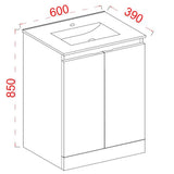 Astini Plumb Essentials 600mm Gloss White Double Door Floor Standing Vanity Unit