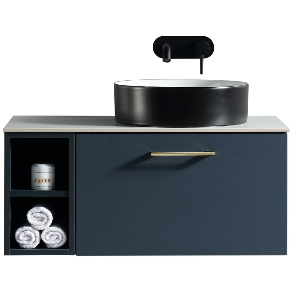 Astini Piatta 800mm Midnight Shadow Wall Hung Right Hand Side Storage Vanity Unit With Counter Top