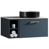 Astini Piatta 800mm Midnight Shadow Wall Hung Right Hand Side Storage Vanity Unit With Counter Top