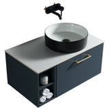 Astini Piatta 800mm Midnight Shadow Wall Hung Right Hand Side Storage Vanity Unit With Counter Top