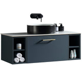Astini Piatta 1000mm Midnight Shadow Wall Hung 2 Side Storage Vanity Unit With Counter Top