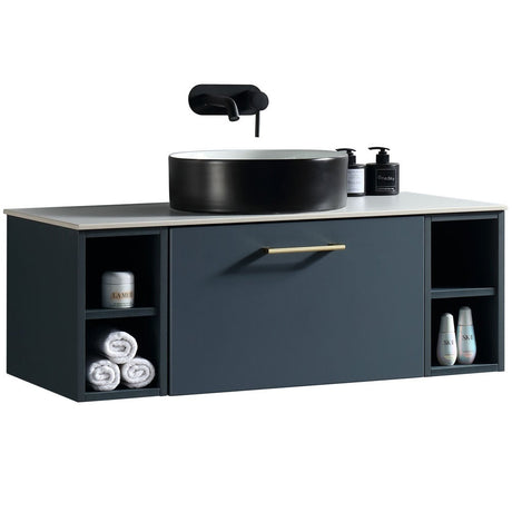 Astini Piatta 1000mm Midnight Shadow Wall Hung 2 Side Storage Vanity Unit With Counter Top