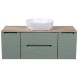 Astini Monza Plus 1200mm Aloe Green/Contry Oak Fluted Wall Hung Vanity Unit With 2 Side Cabinets & Counter Top
