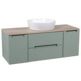 Astini Monza Plus 1200mm Aloe Green/Contry Oak Fluted Wall Hung Vanity Unit With 2 Side Cabinets & Counter Top