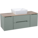 Astini Monza Plus 1200mm Aloe Green/Contry Oak Fluted Wall Hung Vanity Unit With 2 Side Cabinets & Counter Top