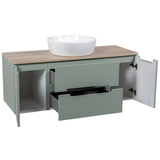 Astini Monza Plus 1200mm Aloe Green/Contry Oak Fluted Wall Hung Vanity Unit With 2 Side Cabinets & Counter Top