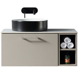 Astini Piatta 800mm Soft Coffee Wall Hung Vanity W/ LH Side Storage & Counter Top