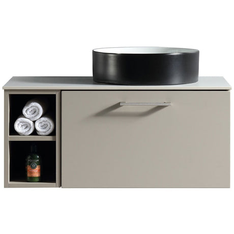 Astini Piatta 800mm Soft Coffee Wall Hung Vanity W/ LH Side Storage & Counter Top