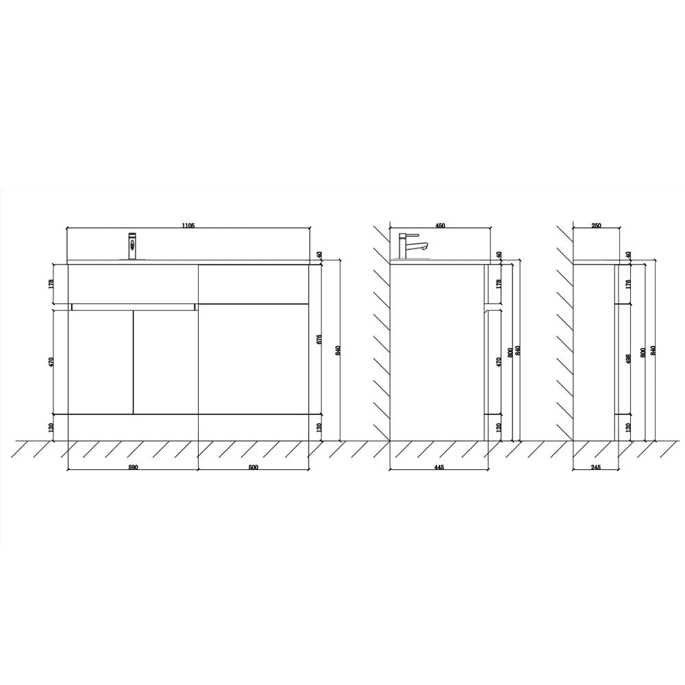 Astini Tivolli 1100mm Gloss White Double Door Vanity Unit WC & RH Basin