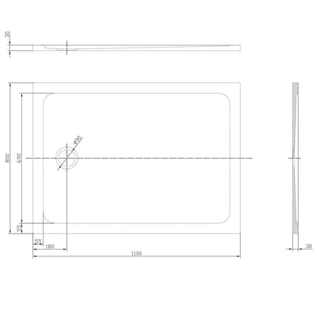 Astini White Rectangular Low Profile Shower Tray 1100x800mm