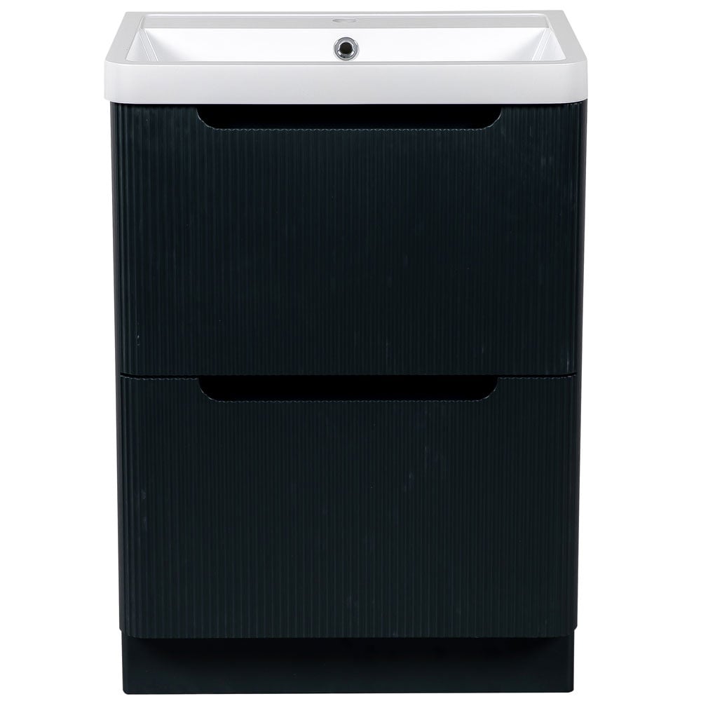 Astini Monza 600mm Fluted Shadow Grey Floor Standing Vanity Unit & Basin