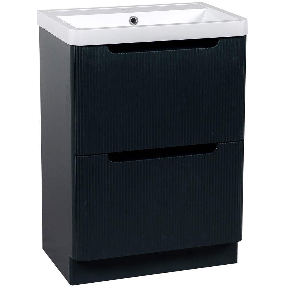 Astini Monza 600mm Fluted Shadow Grey Floor Standing Vanity Unit & Basin