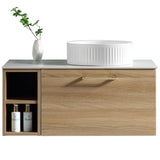 Astini Piatta 800mm Country Oak Wall Hung Right Hand Side Storage Vanity Unit With Counter Top
