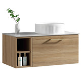Astini Piatta 800mm Country Oak Wall Hung Right Hand Side Storage Vanity Unit With Counter Top