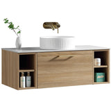Astini Piatta 1000mm Country Oak Wall Hung 2 Side Storage Vanity Unit With Counter Top