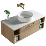 Astini Piatta 1000mm Country Oak Wall Hung 2 Side Storage Vanity Unit With Counter Top