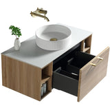 Astini Piatta 1000mm Country Oak Wall Hung 2 Side Storage Vanity Unit With Counter Top