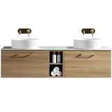 Astini Piatta 1400mm Country Oak Wall Hung Double Vanity W/ Storage Box & Counter Top