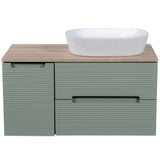 Astini Monza Plus 900mm Aloe Green/Contry Oak Fluted Wall Hung Vanity Unit With Side Cabinets & Counter Top