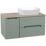 Astini Monza Plus 900mm Aloe Green/Contry Oak Fluted Wall Hung Vanity Unit With Side Cabinets & Counter Top