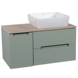 Astini Monza Plus 900mm Aloe Green/Contry Oak Fluted Wall Hung Vanity Unit With Side Cabinets & Counter Top