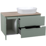 Astini Monza Plus 900mm Aloe Green/Contry Oak Fluted Wall Hung Vanity Unit With Side Cabinets & Counter Top
