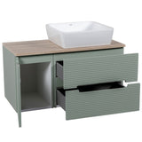 Astini Monza Plus 900mm Aloe Green/Contry Oak Fluted Wall Hung Vanity Unit With Side Cabinets & Counter Top
