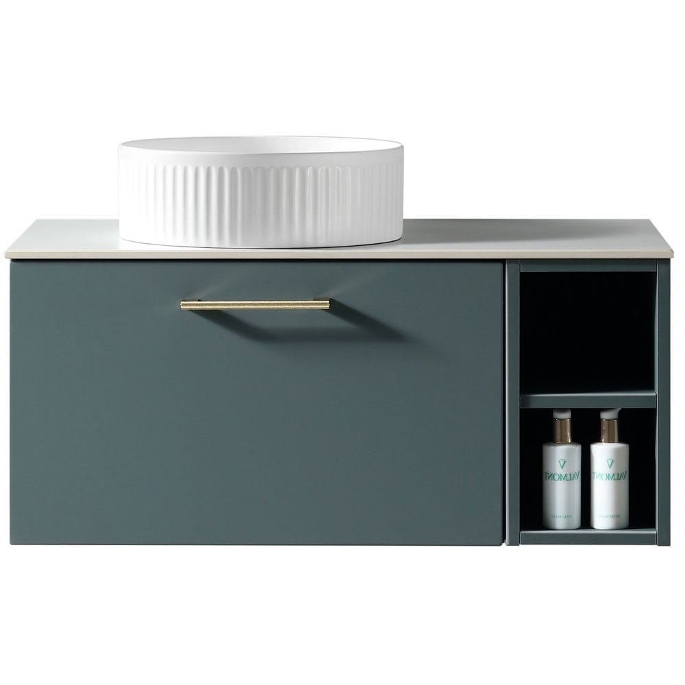 Astini Piatta 800mm Smoked Sage Wall Hung Vanity W/ LH Side Storage & Counter Top