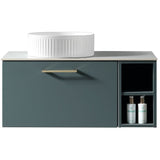 Astini Piatta 800mm Smoked Sage Wall Hung Vanity W/ LH Side Storage & Counter Top