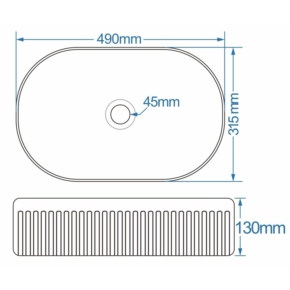 Astini Flauto 490x315 Fluted Gloss White Oval Countertop Basin